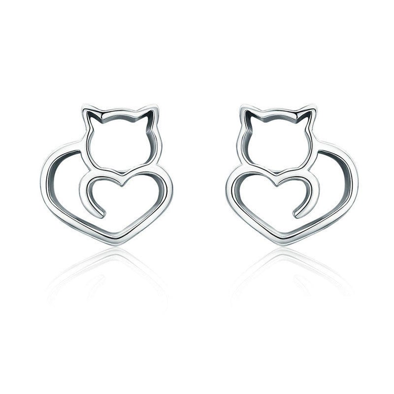 MUERDOU Cute Cat Earrings Stud Pearl Earrings for Women Mouse Cubic Zircon Hypoallergenic Earrings Christmas Birthday Gift (Cat earrings) - Image 1